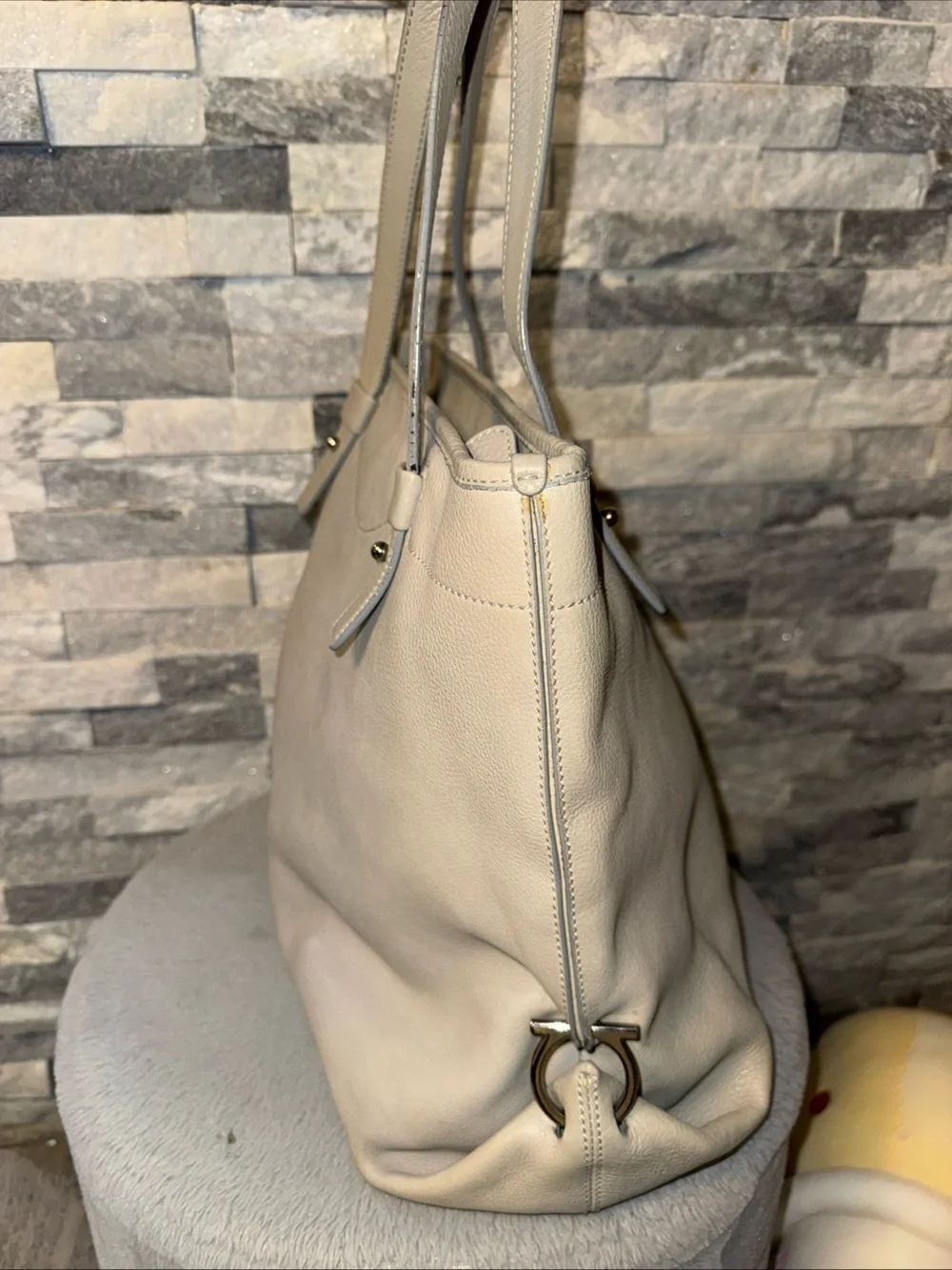 Classic Salvatore Ferragamo  Leather Tote Bag in Taupe beige